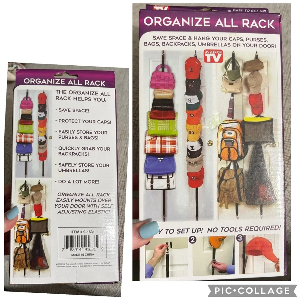 NWT Hat Organizer Bundle Over Door Cap Rack + 2 Wall Mount Holders Storage